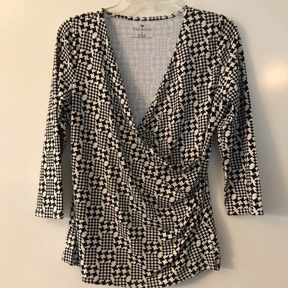 Talbots Tops - Talbots | Black & White V-Neck Wrap Top -M